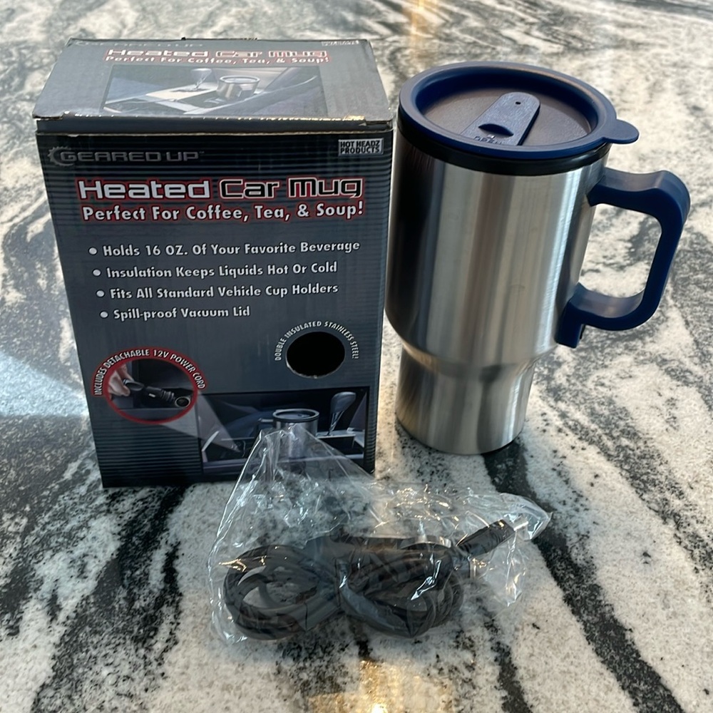Heated Car Mug 16oz with spill proof lid for Travel with power cord